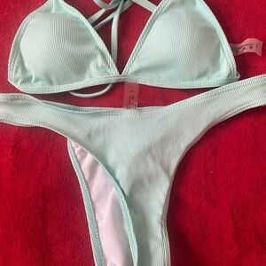 Mint Green Ribbed Bikini Set